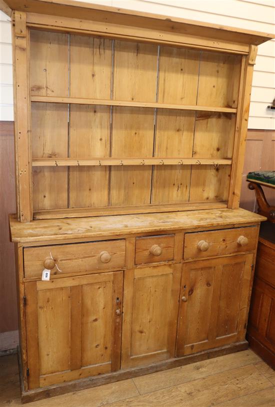 A 19th century pine dresser and rack W.144cm